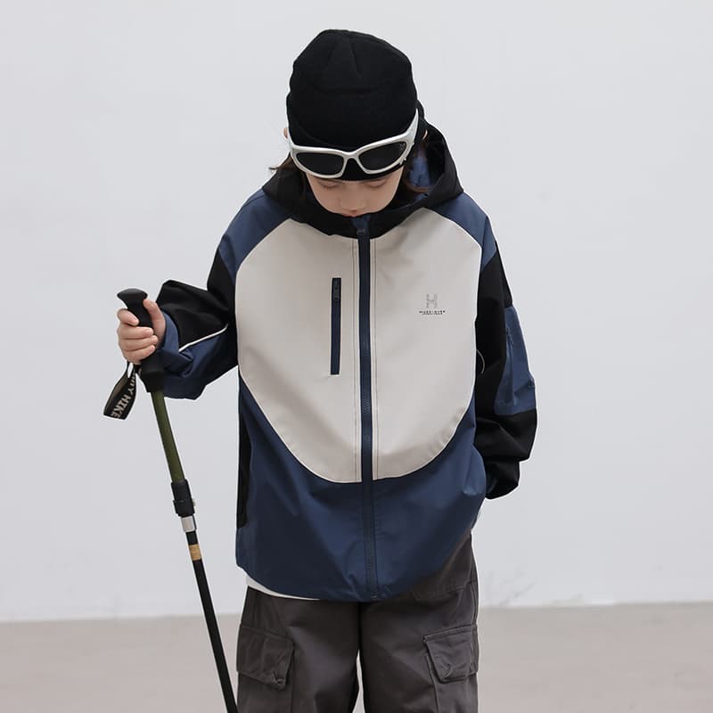 SHIBU LBQW8867 Трехцветный Пэчворк С капюшоном Ветровка Синий Kids Туристическая одежда - изображение 5