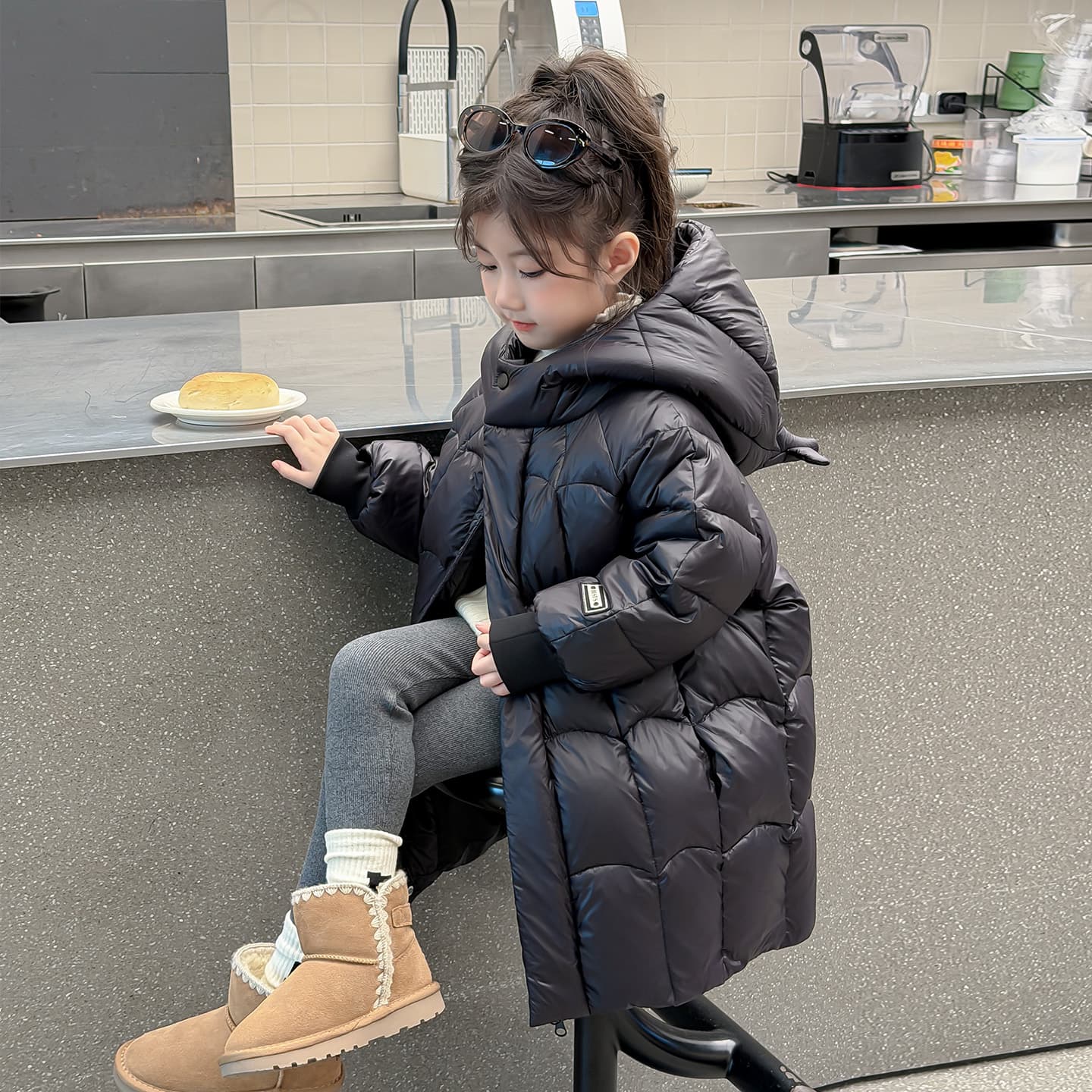 SHIBU D9578-Однотонный С капюшоном Пуховая куртка Черный Kids Утеплённая куртка - изображение 3