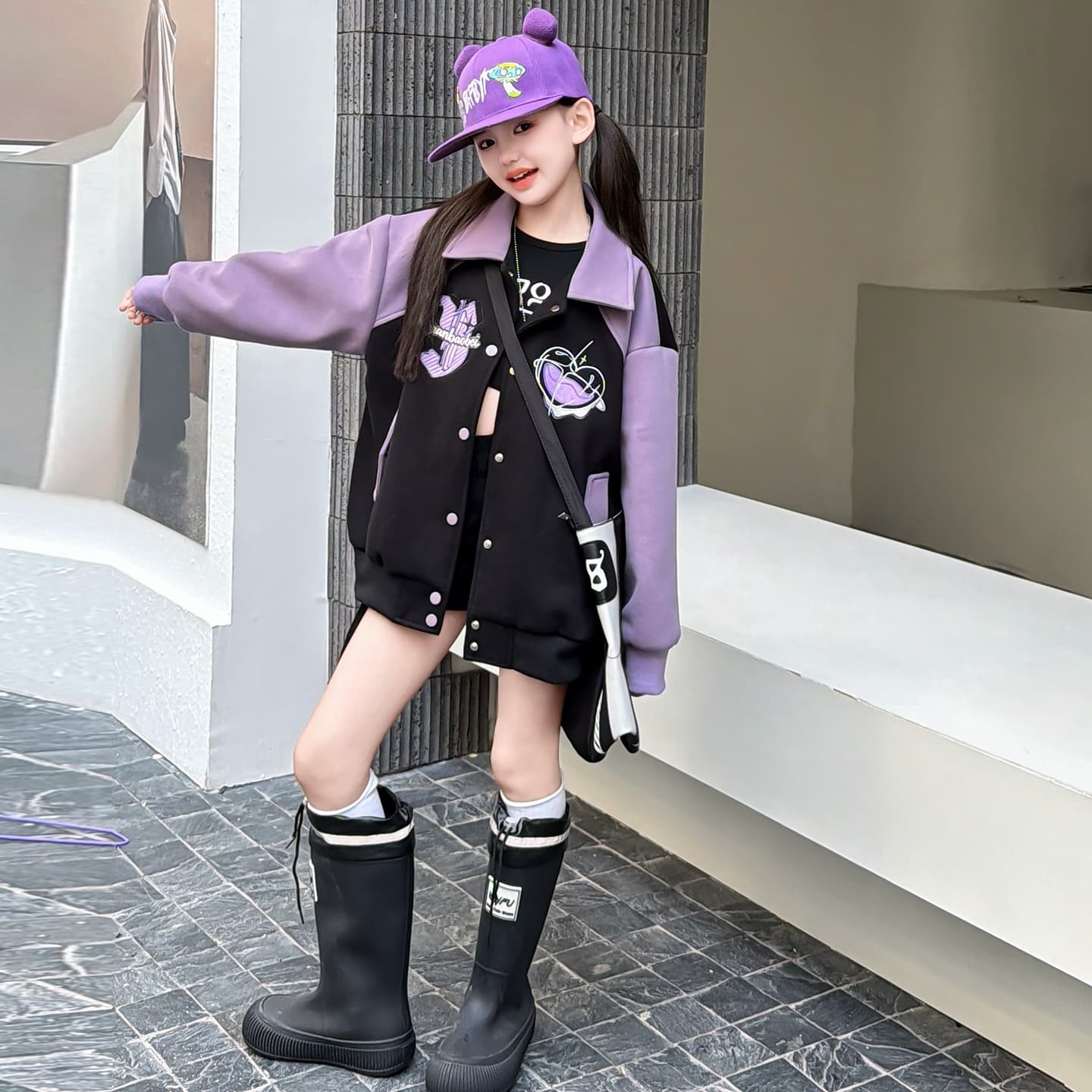 SHIBU 2606 Стиль Отложной воротник Клетка Вышивка Пэчворк Пальто Изображение Цвет Kids Бейсбольные куртки - изображение 2