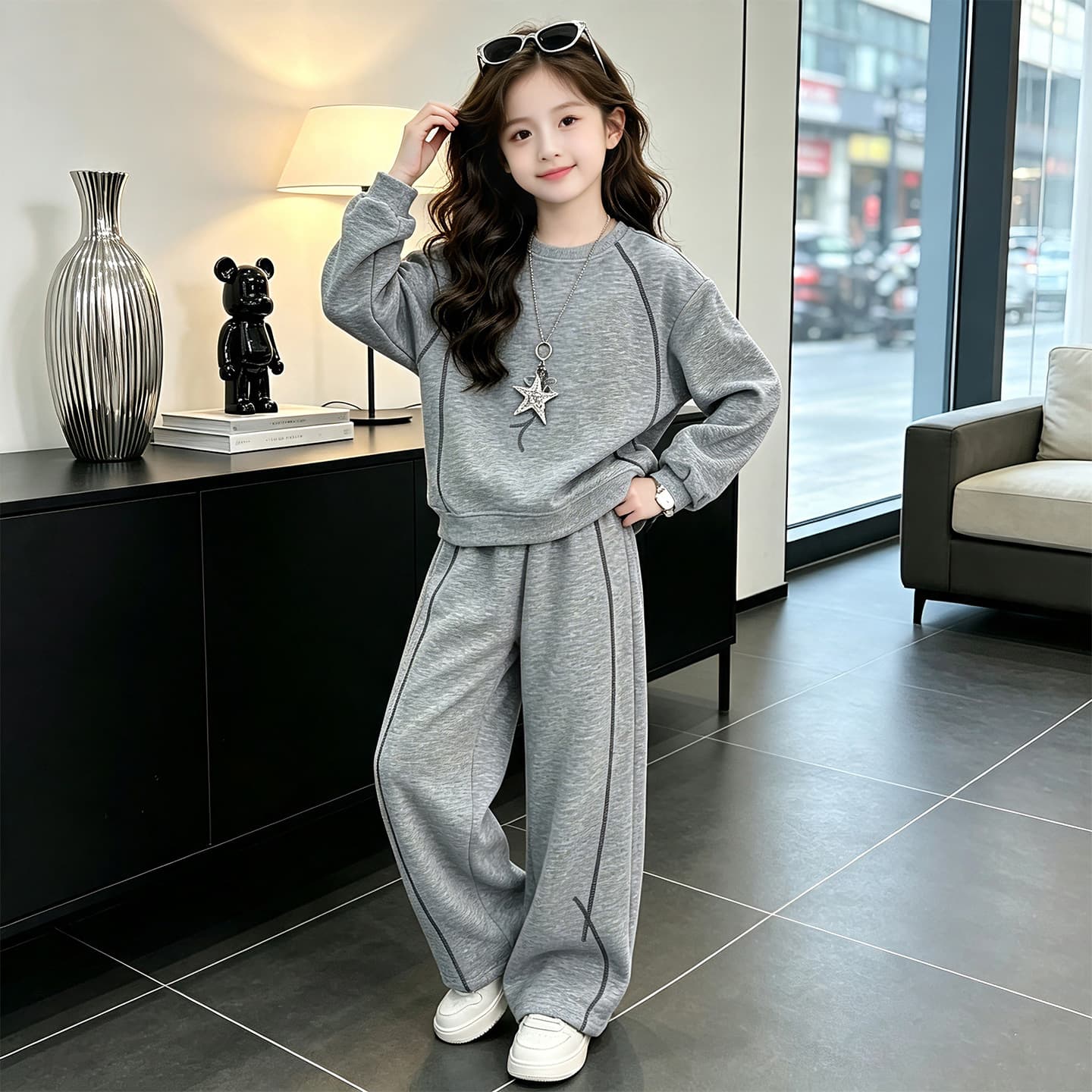 SHIBU 26138 Стиль Серый Комплект Kids Повседневные Спортивные Костюмы Наборы - изображение 2