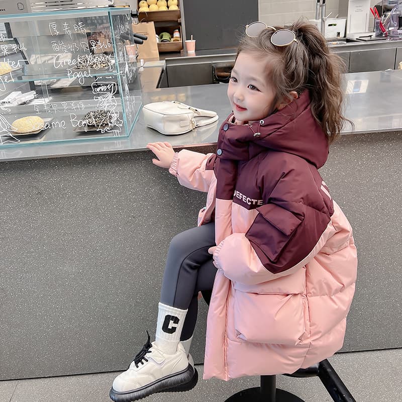 SHIBU D8610-Double Pocket Color-Block Хлопковый Волокно Куртка Розовый Kids Утеплённая Куртка - изображение 4