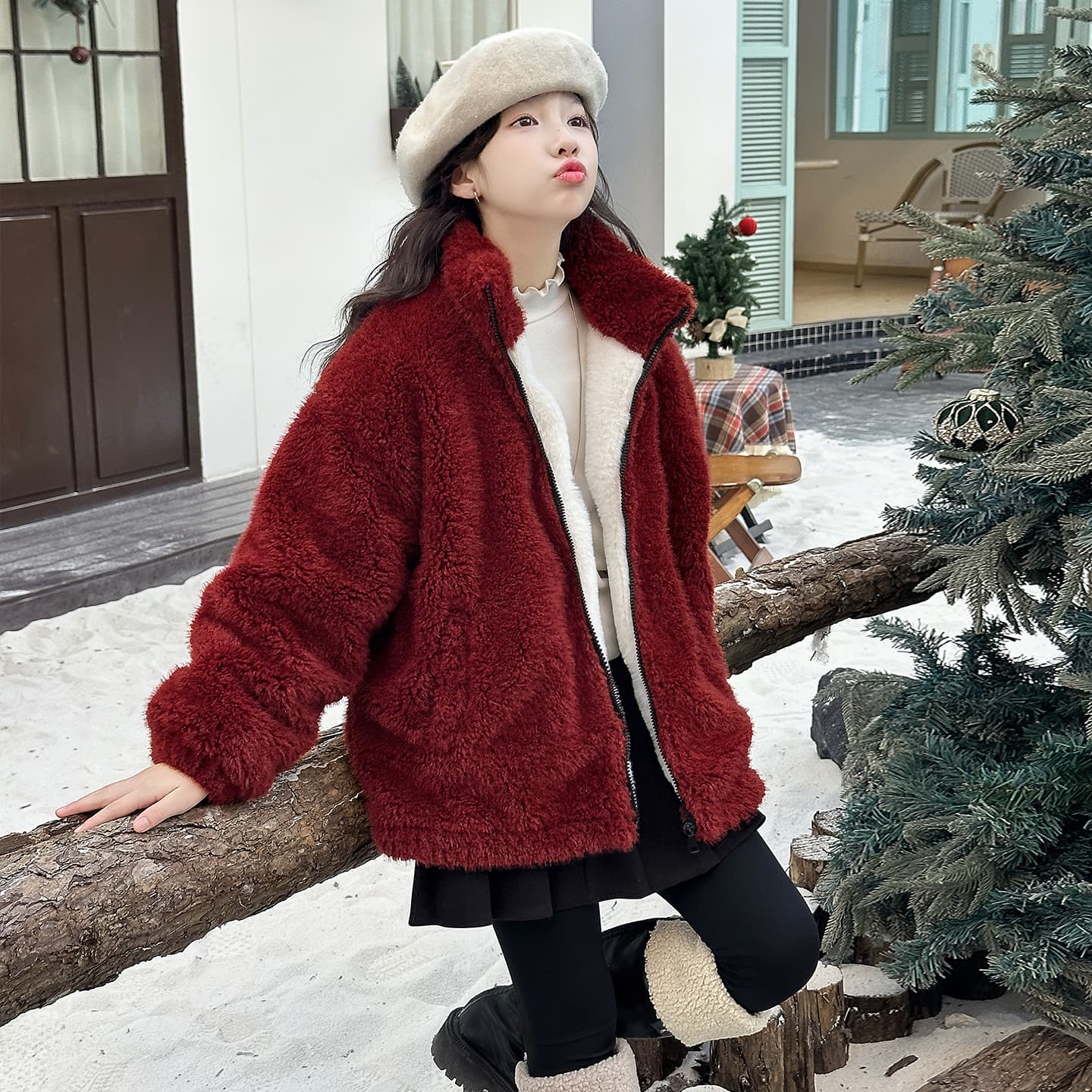 SHIBU 2567 Стиль Новогодний Essentials Снег Малыш Красный Свитер Kids Топы - изображение 4
