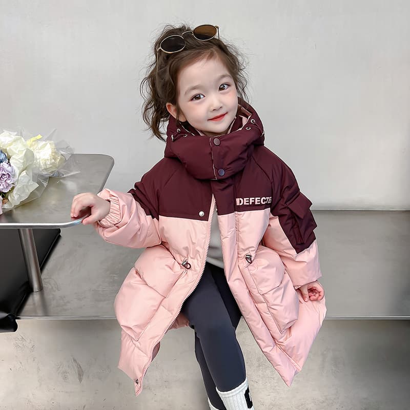 SHIBU D8610-Double Pocket Color-Block Хлопковый Волокно Куртка Розовый Kids Утеплённая Куртка - изображение 2