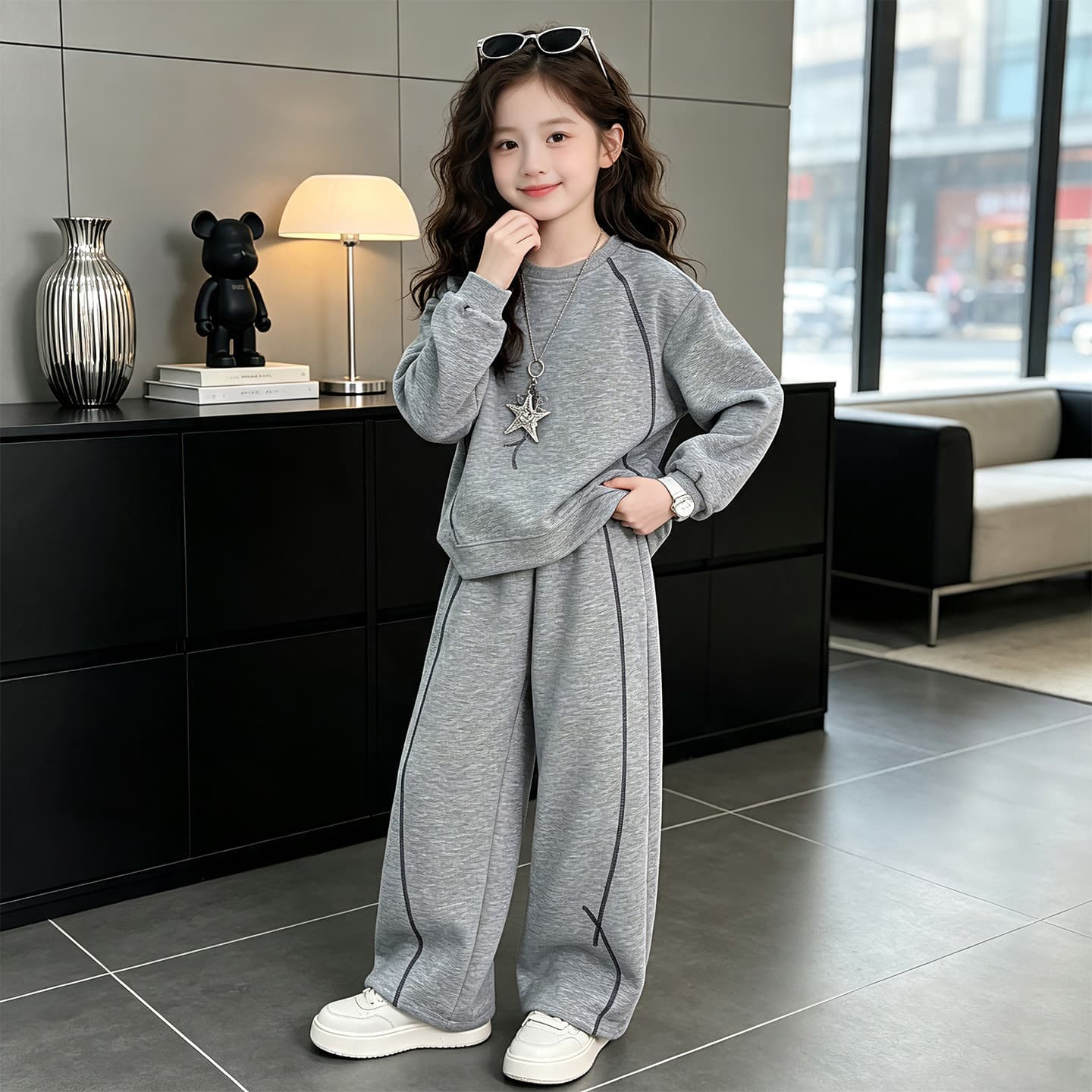 SHIBU 26138 Стиль Серый Комплект Kids Повседневные Спортивные Костюмы Наборы - изображение 4