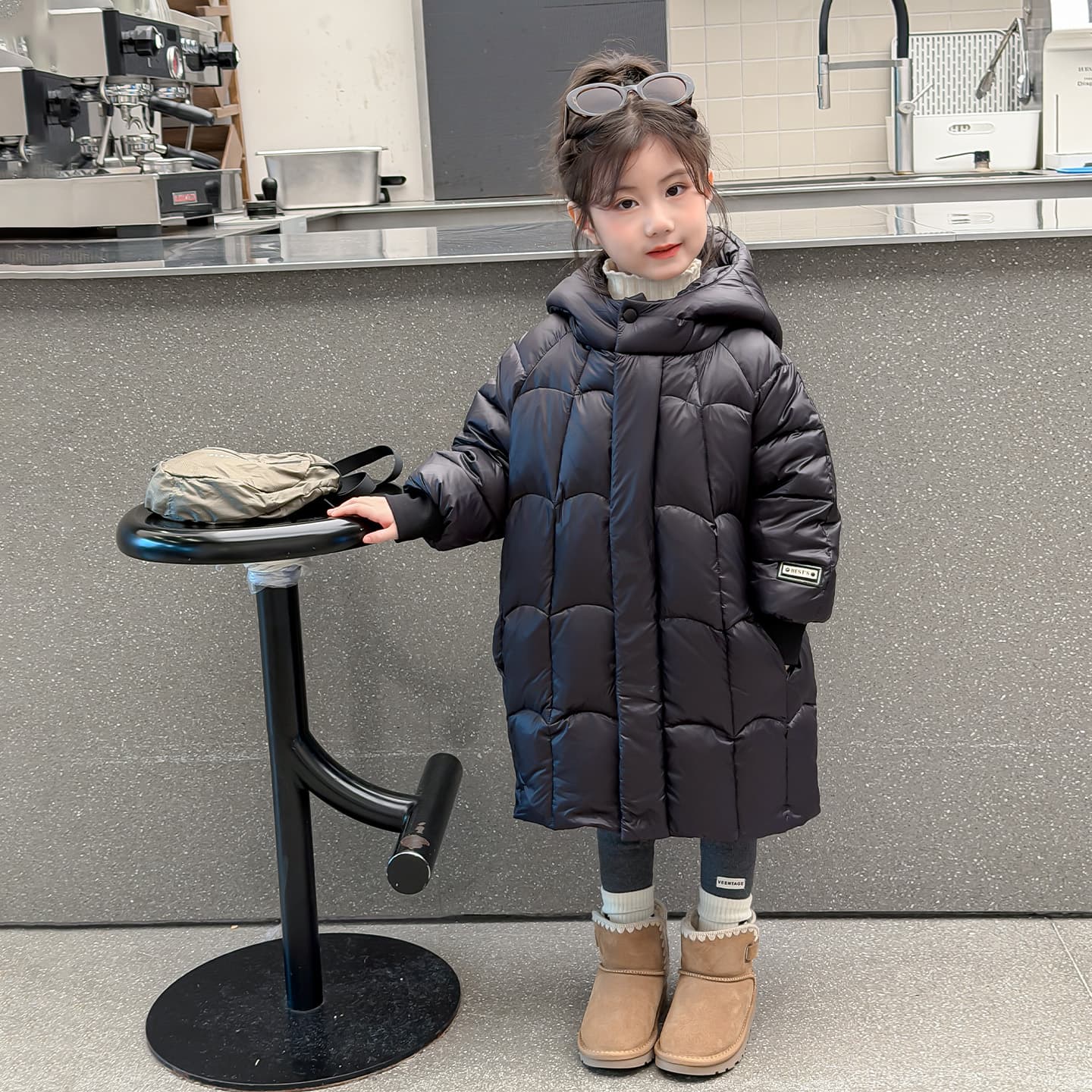 SHIBU D9578-Однотонный С капюшоном Пуховая куртка Черный Kids Утеплённая куртка - изображение 2