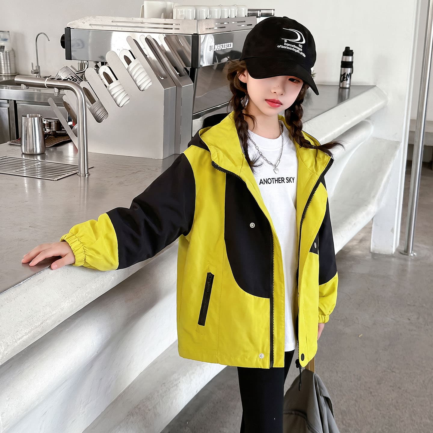 SHIBU Девочки Color Block Windbreaker Куртка Черно-желтый Пэчворк Пальто Kids Туристическая одежда - изображение 5