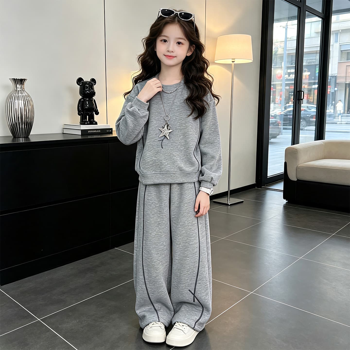 SHIBU 26138 Стиль Серый Комплект Kids Повседневные Спортивные Костюмы Наборы - изображение 3