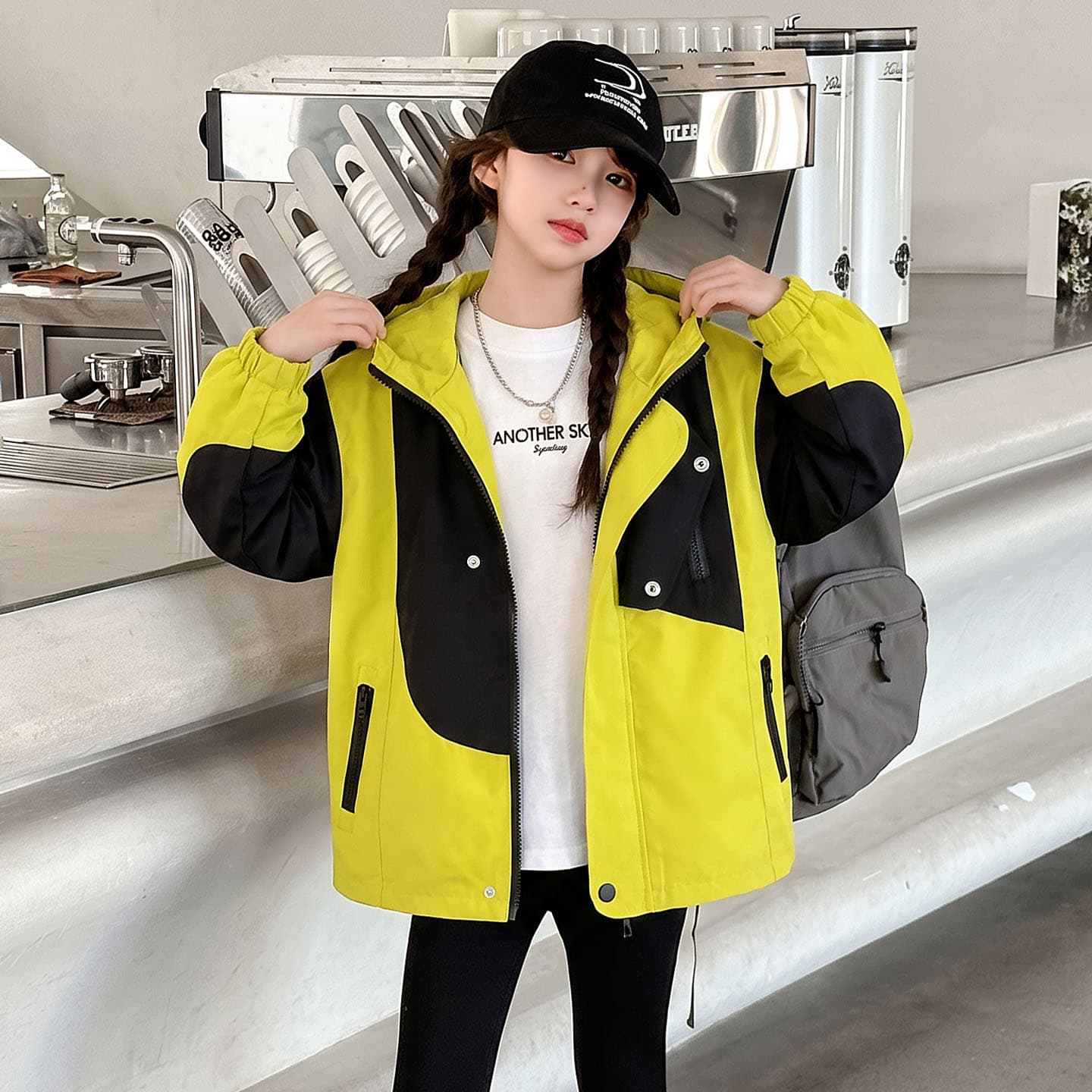 SHIBU Девочки Color Block Windbreaker Куртка Черно-желтый Пэчворк Пальто Kids Туристическая одежда - изображение 3