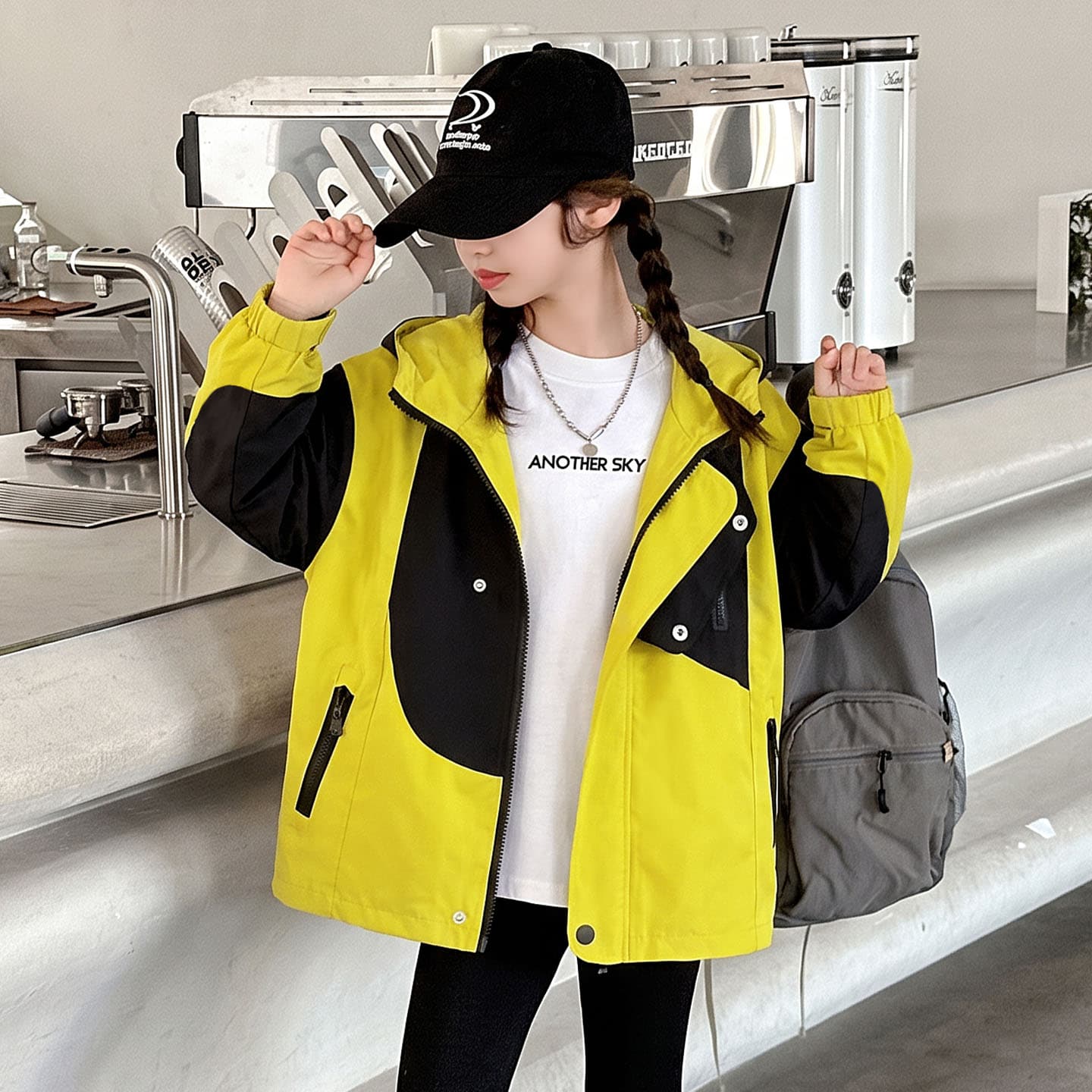 SHIBU Девочки Color Block Windbreaker Куртка Черно-желтый Пэчворк Пальто Kids Туристическая одежда - изображение 4