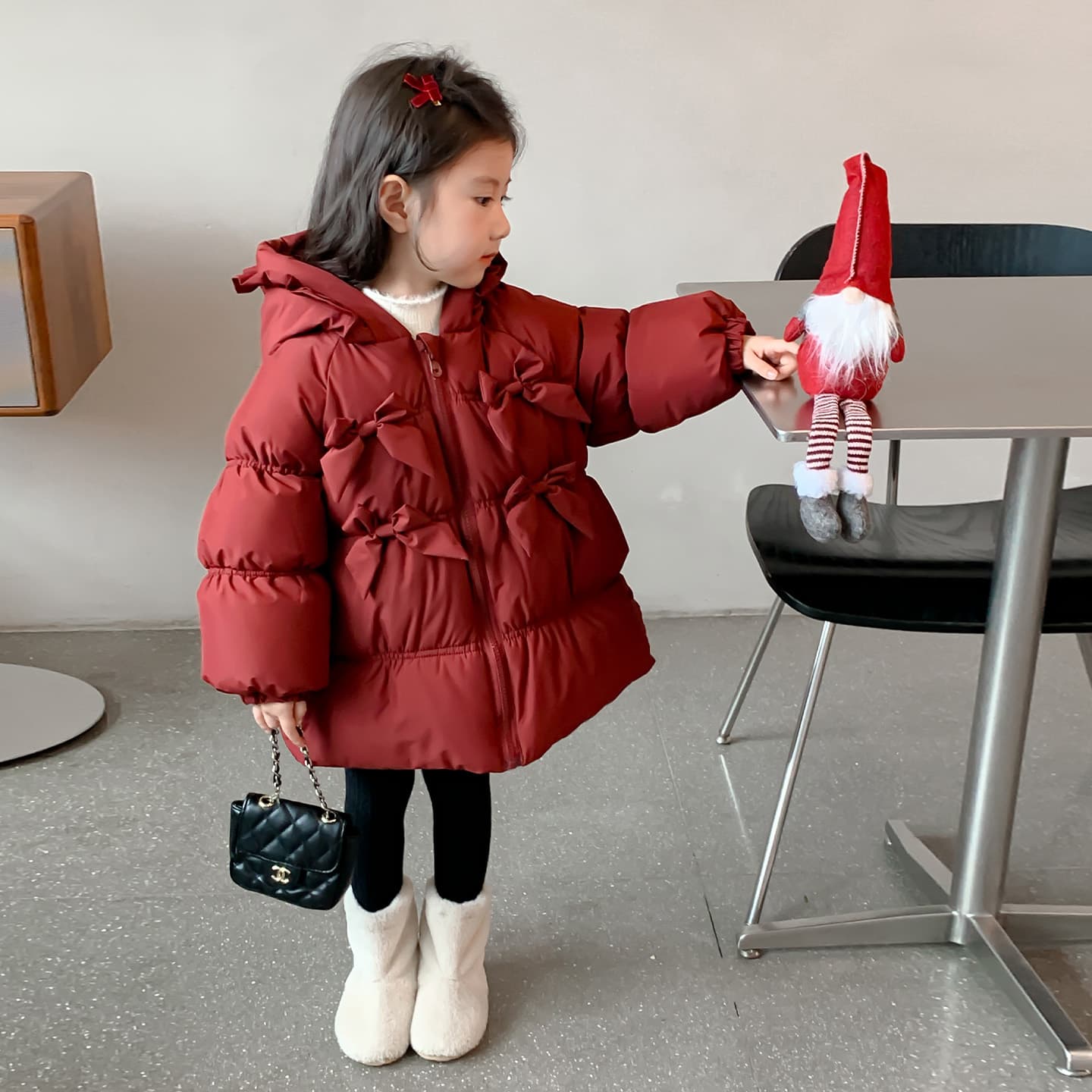 SHIBU D9366-Bowknot С капюшоном Пух Красный Kids Утеплённая куртка - изображение 3