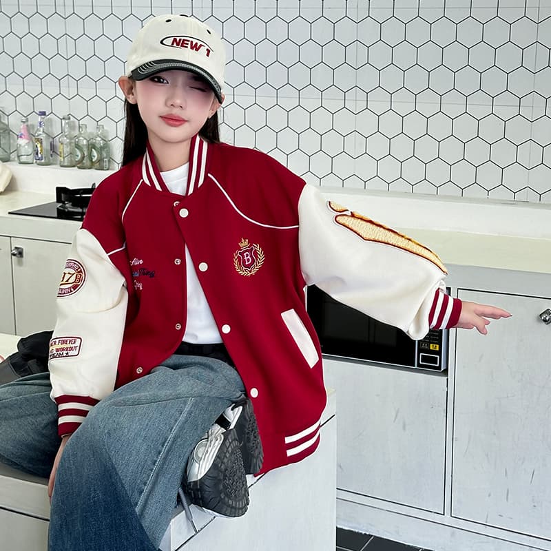 SHIBU Cjd1222 Crown Embroidery Baseball Jacket Coat Image Color Kids Baseball Jackets SHIBU Cjd1222 Crown Вышивка Бейсбольная куртка Пальто Изображение Цвет Kids Бейсбольные куртки - изображение 4