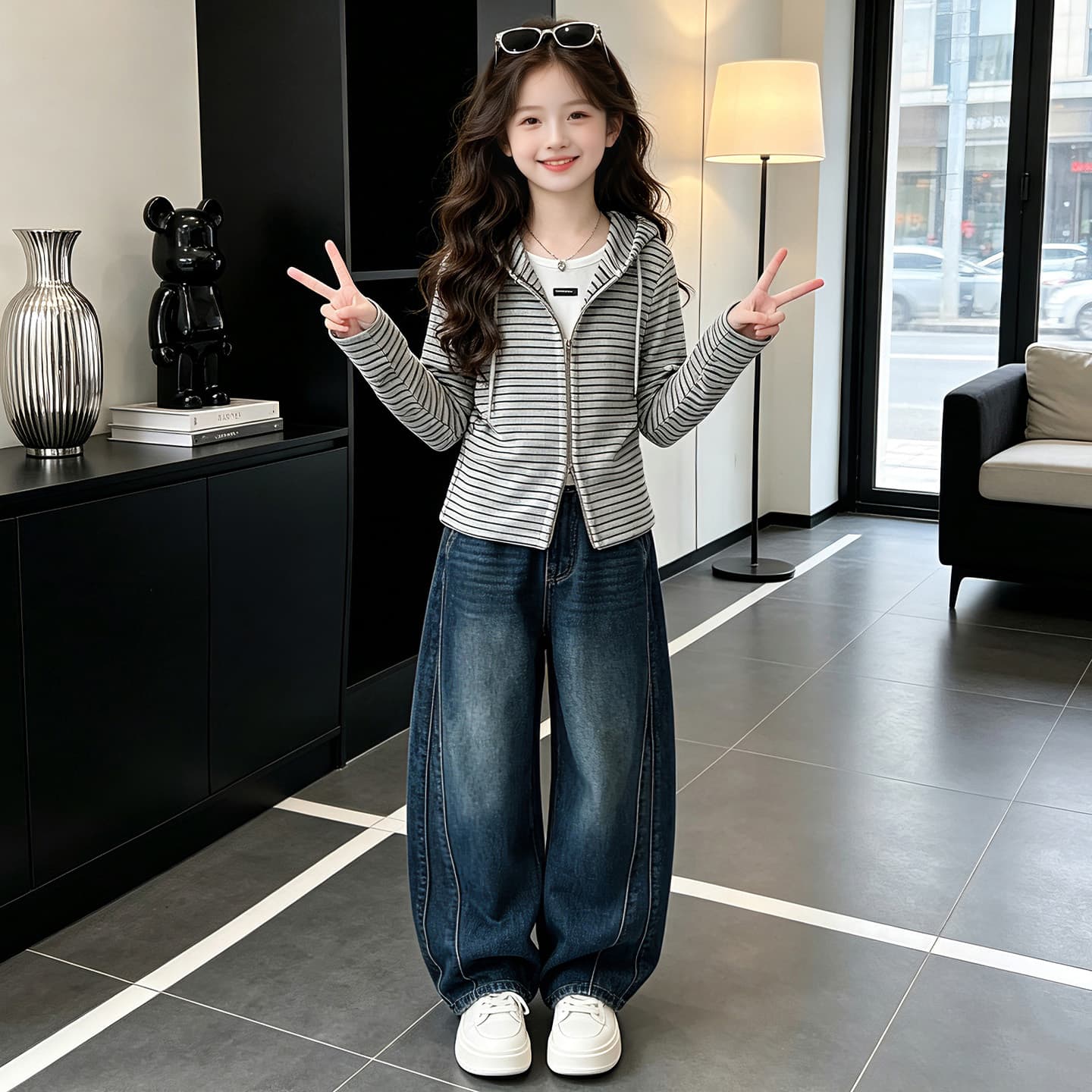 SHIBU 26175 Стиль Полосатые Пальто + Брюки Kids Повседневные Спортивные Костюмы Наборы - изображение 4