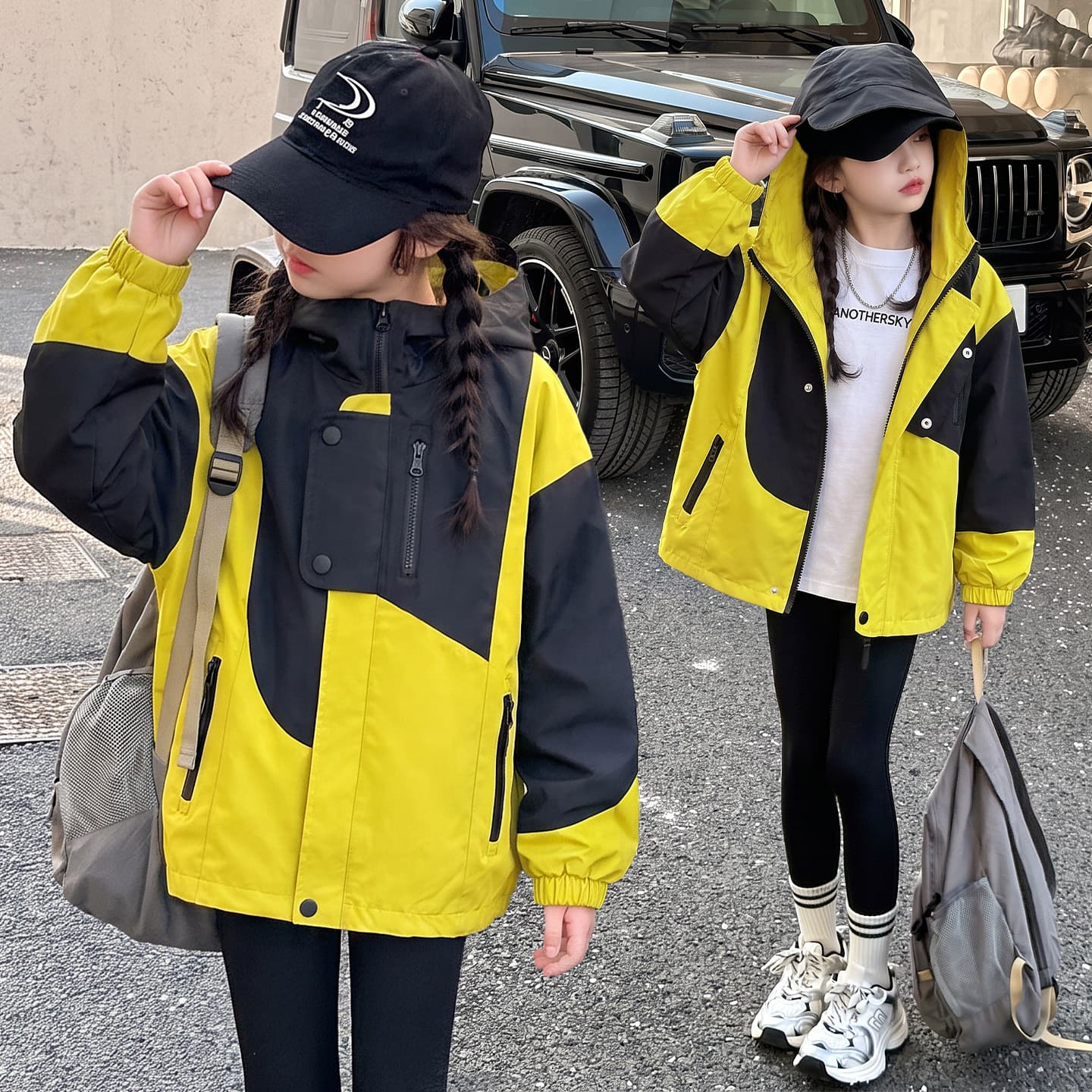 SHIBU Девочки Color Block Windbreaker Куртка Черно-желтый Пэчворк Пальто Kids Туристическая одежда - изображение 2