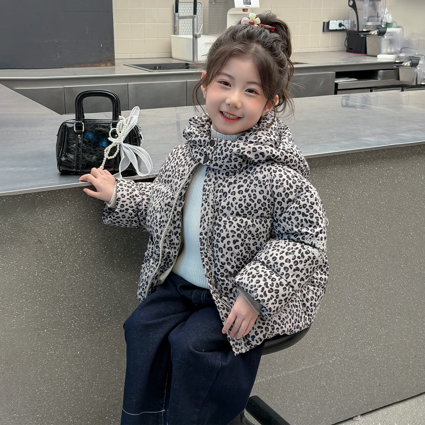 SHIBU D9660-Девочки Мультяшный Леопардовый принт Пуховая куртка Kids Утеплённые куртки - изображение 3