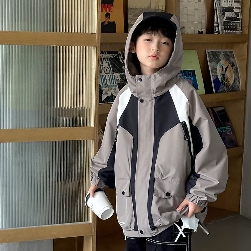 SHIBU LBQW8488 Трехцветный Пэчворк Большой карман на молнии Ветровка Кофе Kids Утеплённые куртки - изображение 2