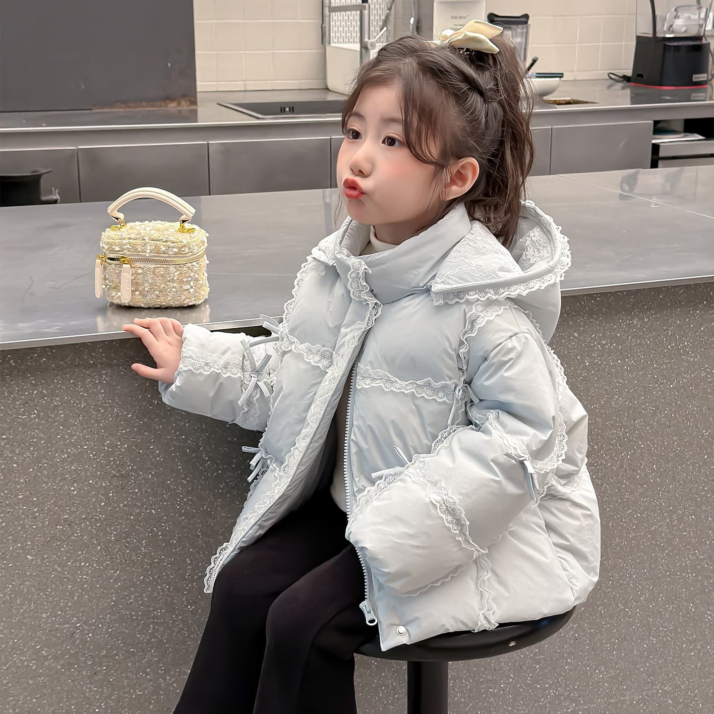 SHIBU D9583-Кружевная отделка Пуховая куртка Синий Kids Утеплённая куртка - изображение 3