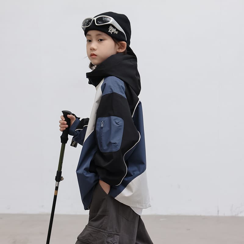 SHIBU LBQW8867 Трехцветный Пэчворк С капюшоном Ветровка Синий Kids Туристическая одежда - изображение 4