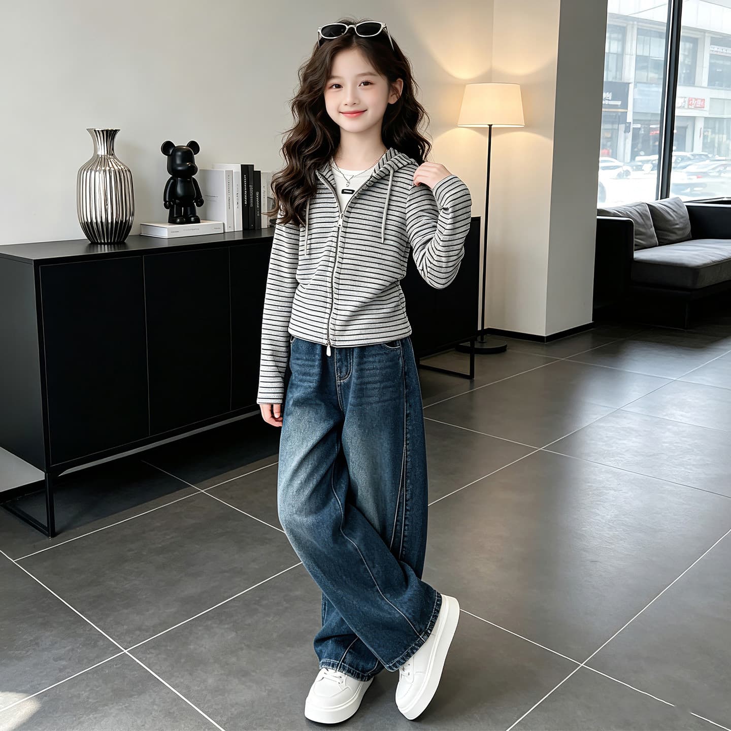 SHIBU 26175 Стиль Полосатые Пальто + Брюки Kids Повседневные Спортивные Костюмы Наборы - изображение 2