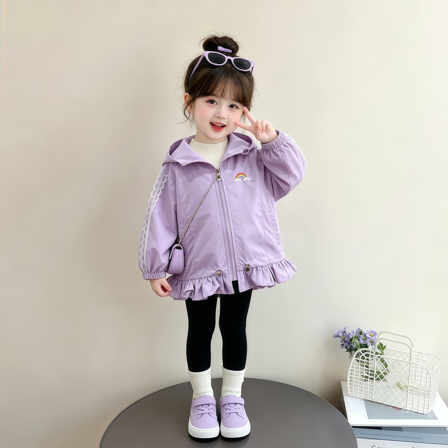 SHIBU 069 Стиль Вышивка Радужный Ветровки Фиолетовый Kids Туристическая одежда - изображение 2