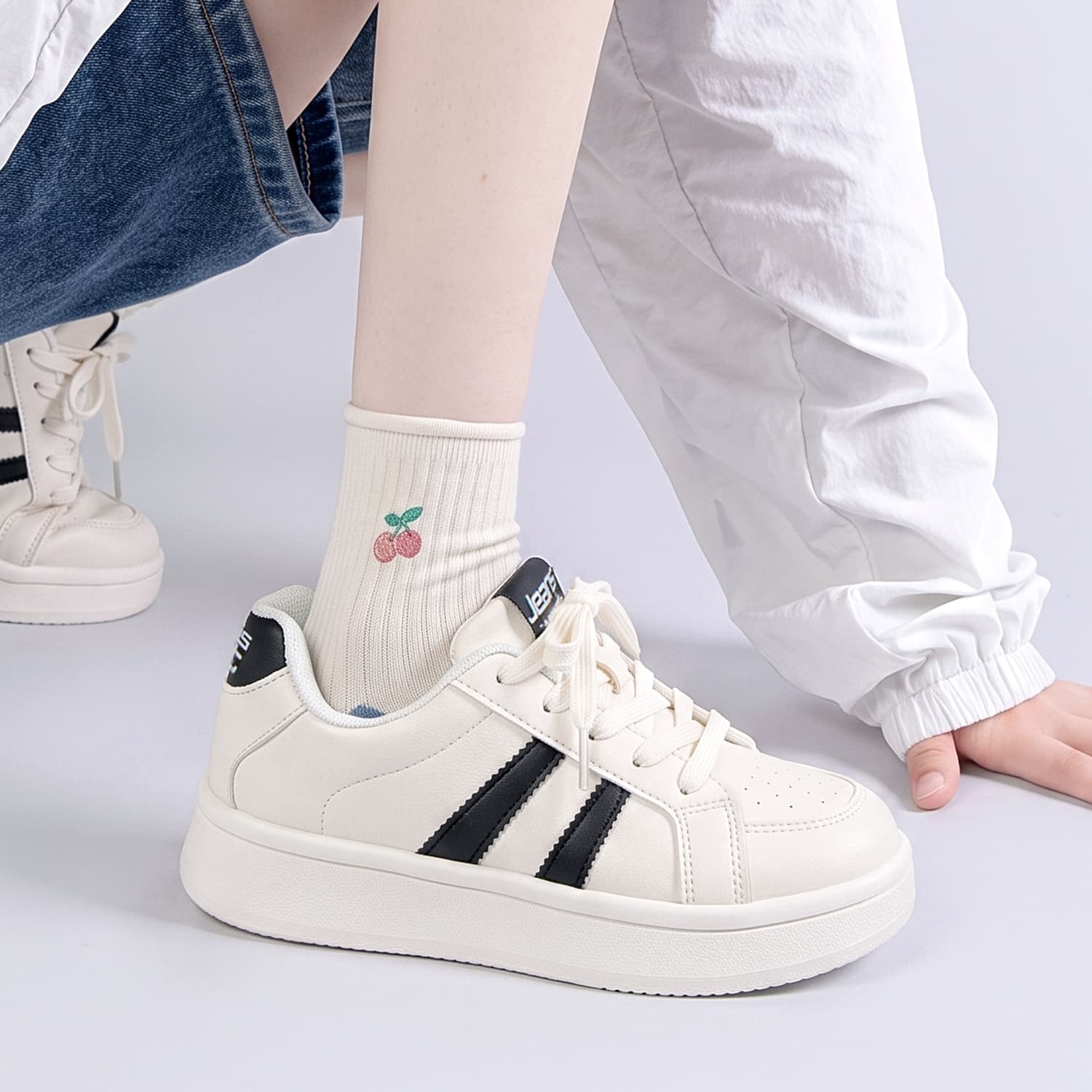 Кроссовки JEANSWEST Кеды для скейтбординга Low Топ Белый черный Женские - изображение 6