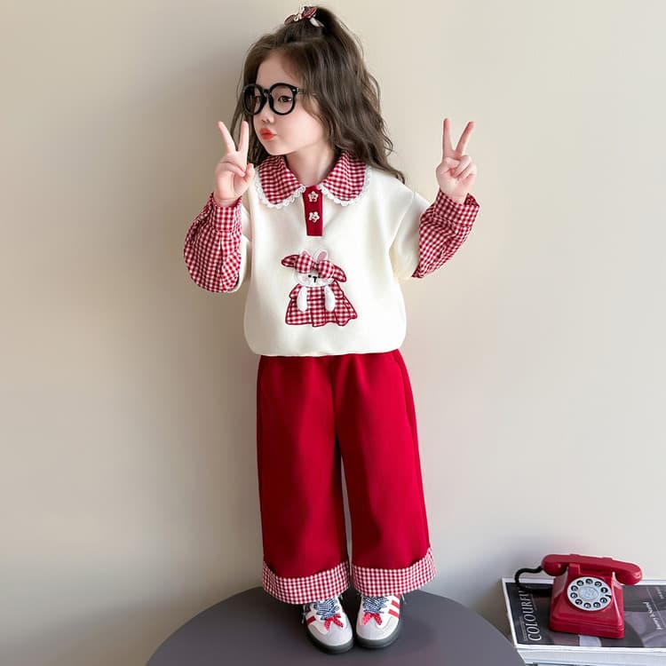 BOBBY ABLEY Красно-белый Клетчатый Стиль Kids Повседневные спортивные костюмы Наборы - изображение 5