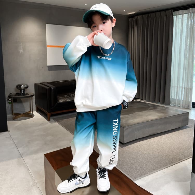 BOBBY ABLEY Сине-белый Градиентный Kids Повседневные спортивные костюмы Наборы - изображение 4