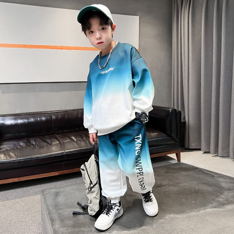 BOBBY ABLEY Сине-белый Градиентный Kids Повседневные спортивные костюмы Наборы - изображение 3