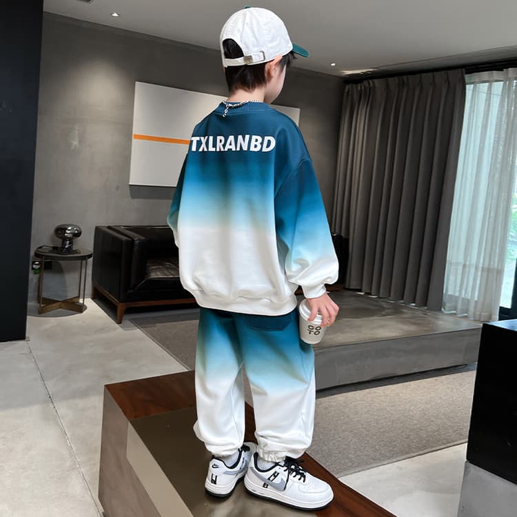 BOBBY ABLEY Сине-белый Градиентный Kids Повседневные спортивные костюмы Наборы - изображение 2