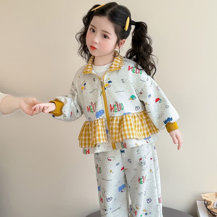 BOBBY ABLEY Желто-белая клетка Принт Kids Повседневные спортивные костюмы Наборы - изображение 2