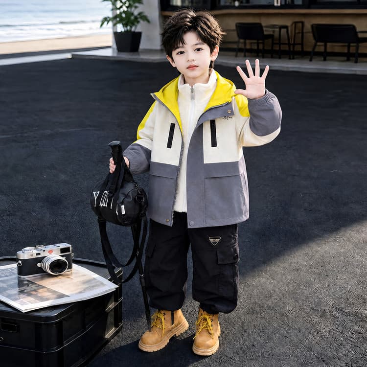 BOBBY ABLEY Бежевый и Серый 3-в-1 (Подкладка + Пальто) Школьная Туристическая Одежда - изображение 3