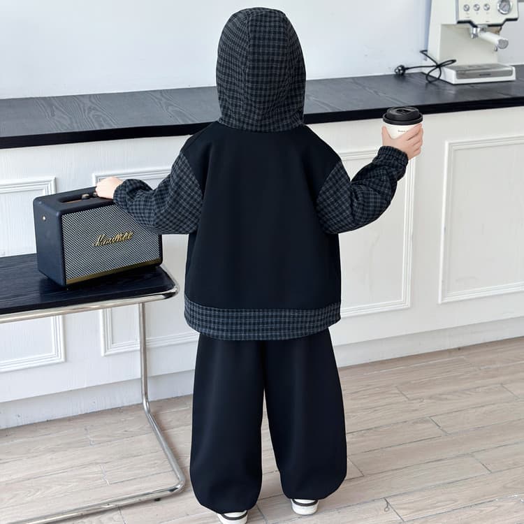 BOBBY ABLEY Черно-серая клетка Kids Повседневные спортивные костюмы Наборы - изображение 3