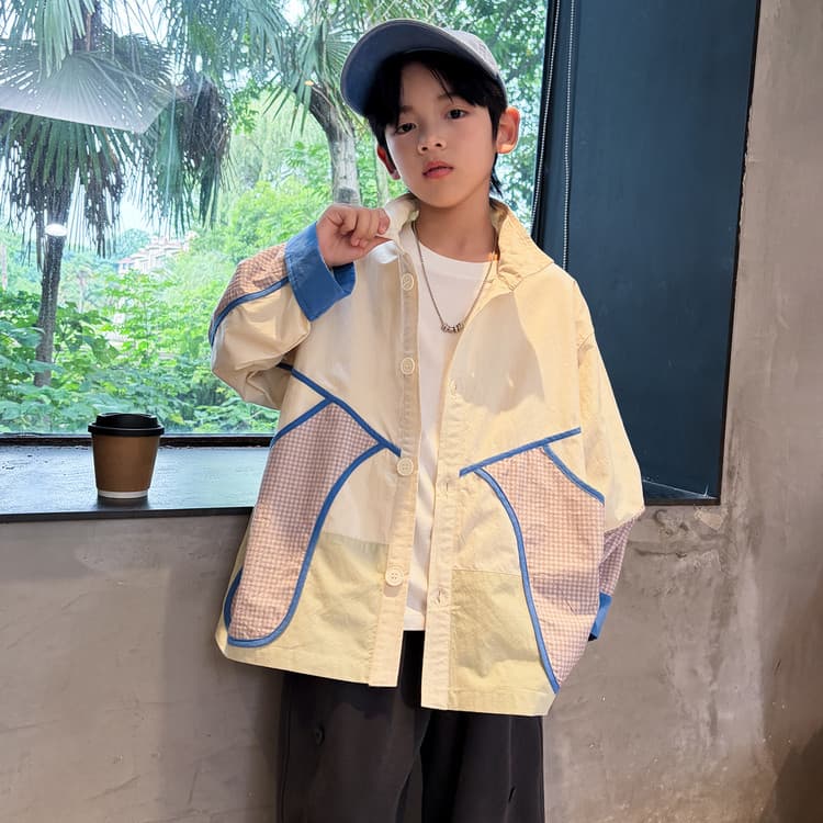 BOBBY ABLEY Абрикос и В клетку Синий Edge Kids Tops - изображение 3