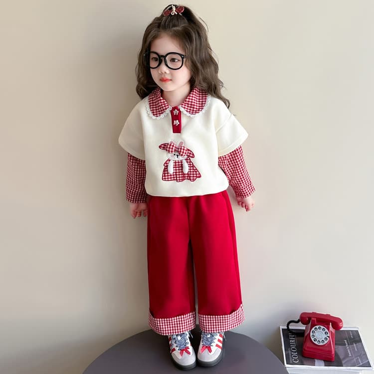 BOBBY ABLEY Красно-белый Клетчатый Стиль Kids Повседневные спортивные костюмы Наборы - изображение 4