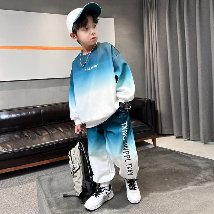 BOBBY ABLEY Сине-белый Градиентный Kids Повседневные спортивные костюмы Наборы - изображение 6