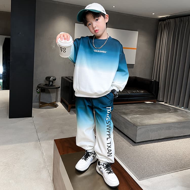 BOBBY ABLEY Сине-белый Градиентный Kids Повседневные спортивные костюмы Наборы - изображение 5