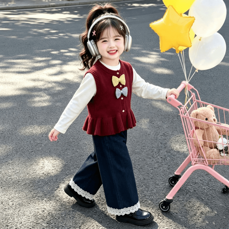 BOBBY ABLEY Бургунди Жилет THREE Комплект Магия Цветочный Kids Повседневный Спортивный Костюм Комплекты - изображение 5