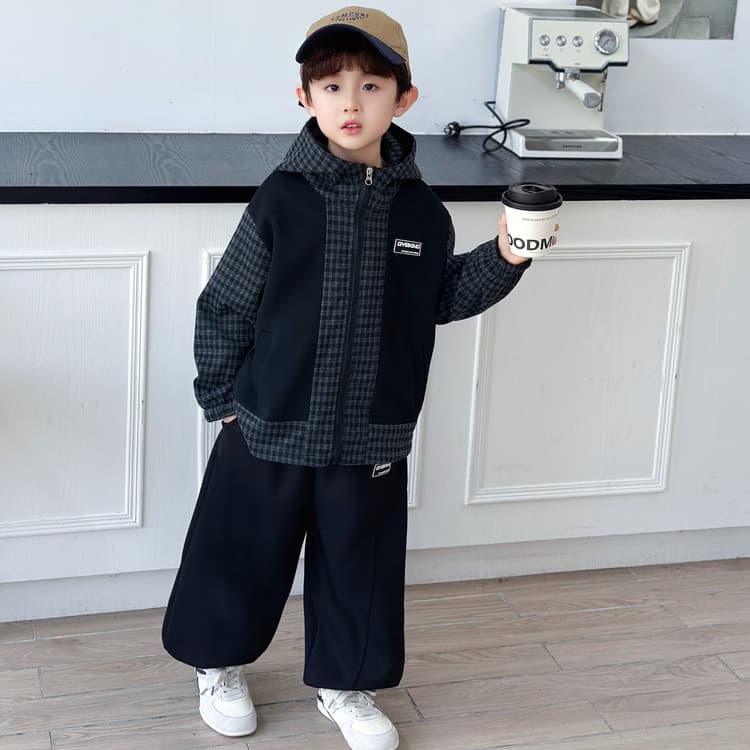 BOBBY ABLEY Черно-серая клетка Kids Повседневные спортивные костюмы Наборы - изображение 6