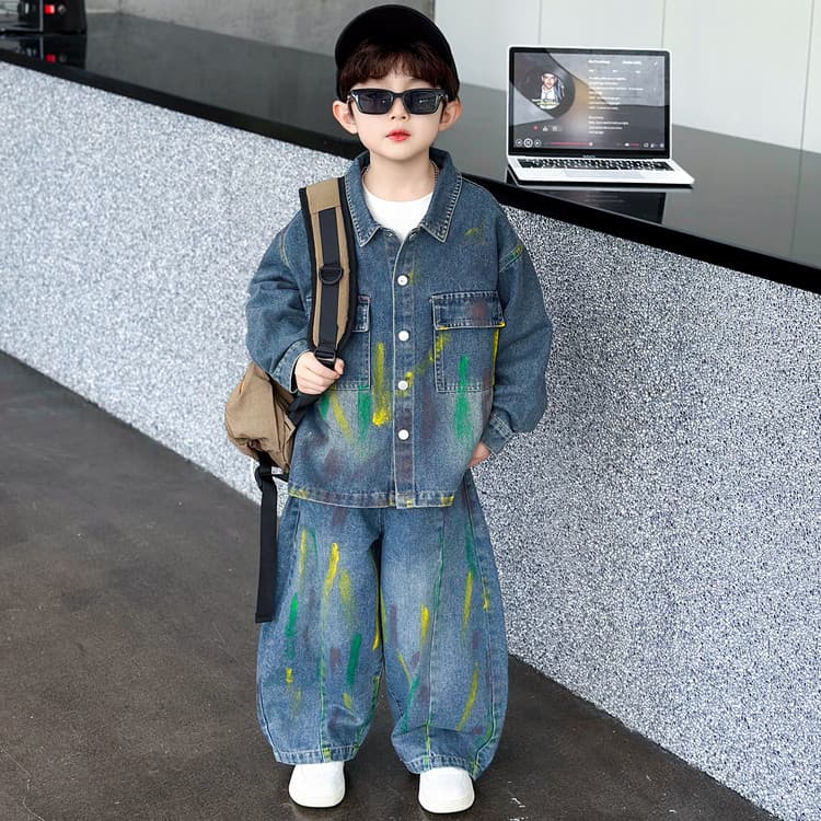 BOBBY ABLEY Граффити Джинсовый синий Kids Повседневные спортивные костюмы Наборы - изображение 4