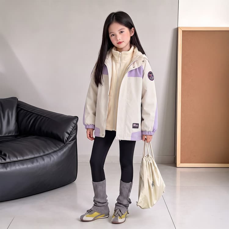 BOBBY ABLEY Экрю Фиолетовый 3-в-1 (Подкладка + Пальто) Школьная Туристическая Одежда - изображение 6