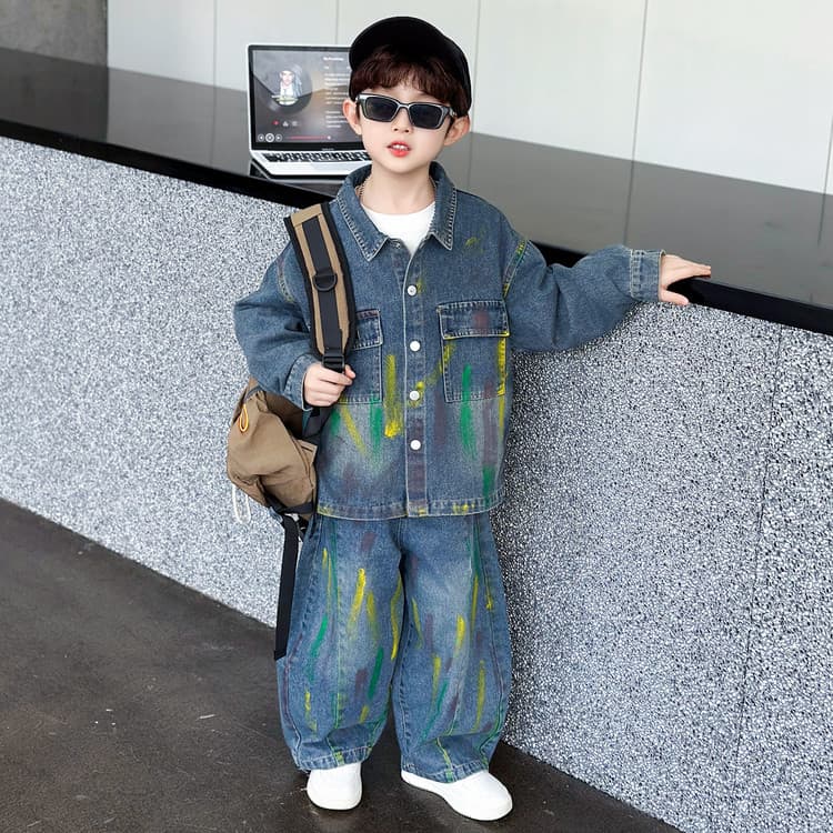 BOBBY ABLEY Граффити Джинсовый синий Kids Повседневные спортивные костюмы Наборы - изображение 5