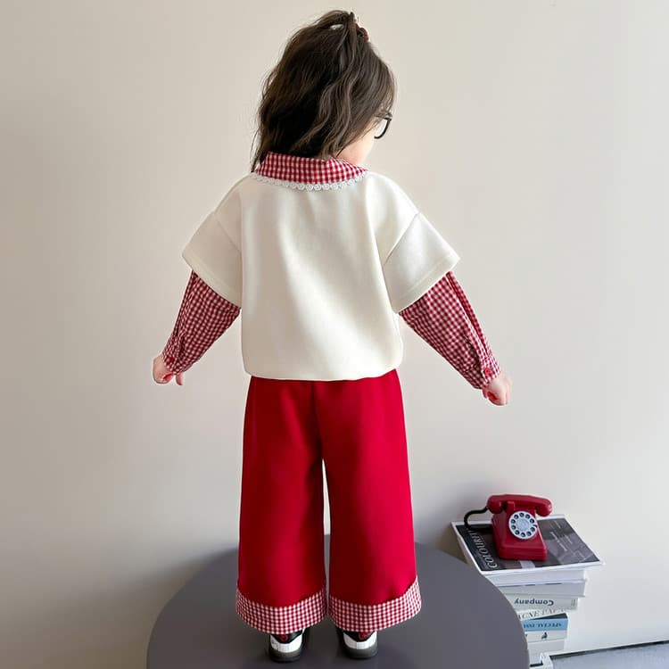 BOBBY ABLEY Красно-белый Клетчатый Стиль Kids Повседневные спортивные костюмы Наборы - изображение 3