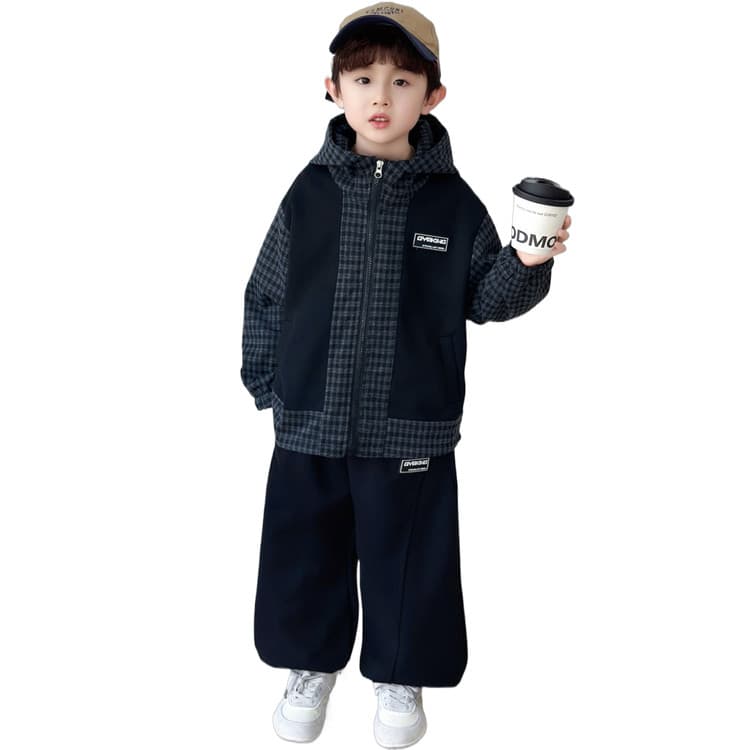 BOBBY ABLEY Черно-серая клетка Kids Повседневные спортивные костюмы Наборы - изображение 2