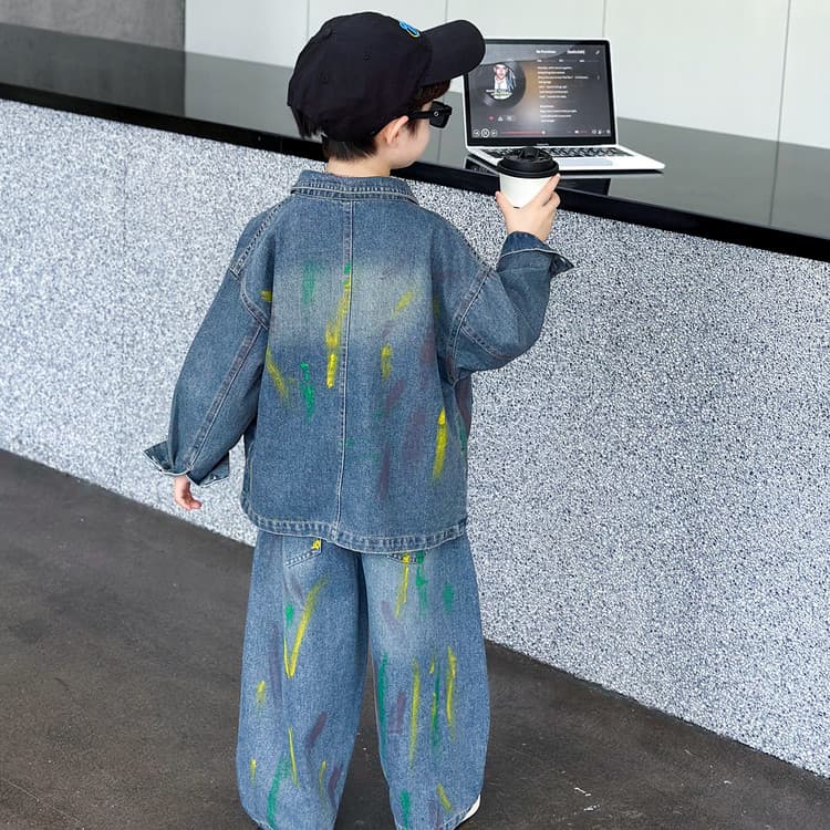 BOBBY ABLEY Граффити Джинсовый синий Kids Повседневные спортивные костюмы Наборы - изображение 3
