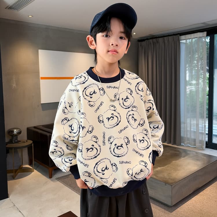 Кофта BOBBY ABLEY Бежевый с темно-синим медвежонком и принтом детские свитшоты - изображение 4