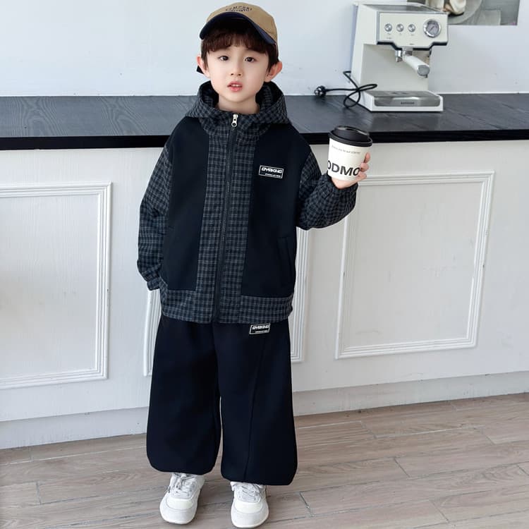 BOBBY ABLEY Черно-серая клетка Kids Повседневные спортивные костюмы Наборы - изображение 5