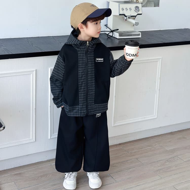BOBBY ABLEY Черно-серая клетка Kids Повседневные спортивные костюмы Наборы - изображение 4