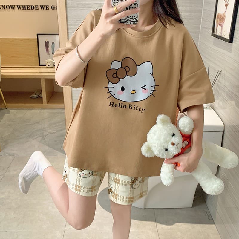 Пижама Sanrio Hello Kitty Khaki Women's Pajama Sets Санрио Хелло Китти Хаки Женские Пижамные Комплекты - изображение 6