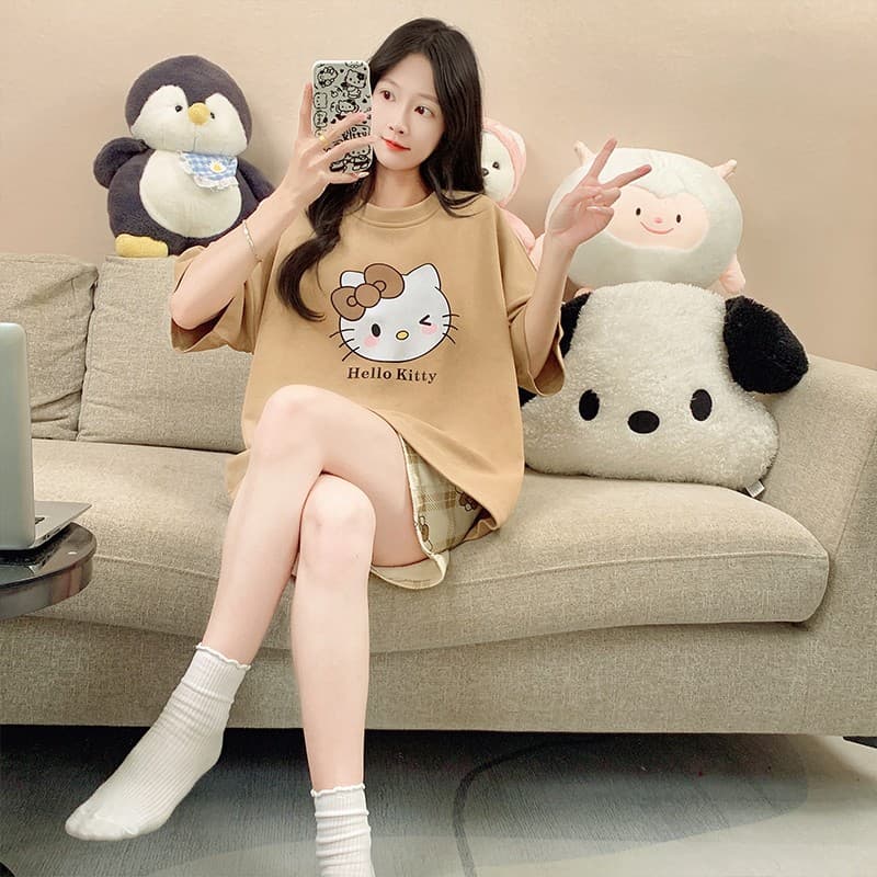 Пижама Sanrio Hello Kitty Khaki Women's Pajama Sets Санрио Хелло Китти Хаки Женские Пижамные Комплекты - изображение 7