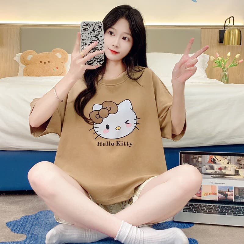 Пижама Sanrio Hello Kitty Khaki Women's Pajama Sets Санрио Хелло Китти Хаки Женские Пижамные Комплекты - изображение 4