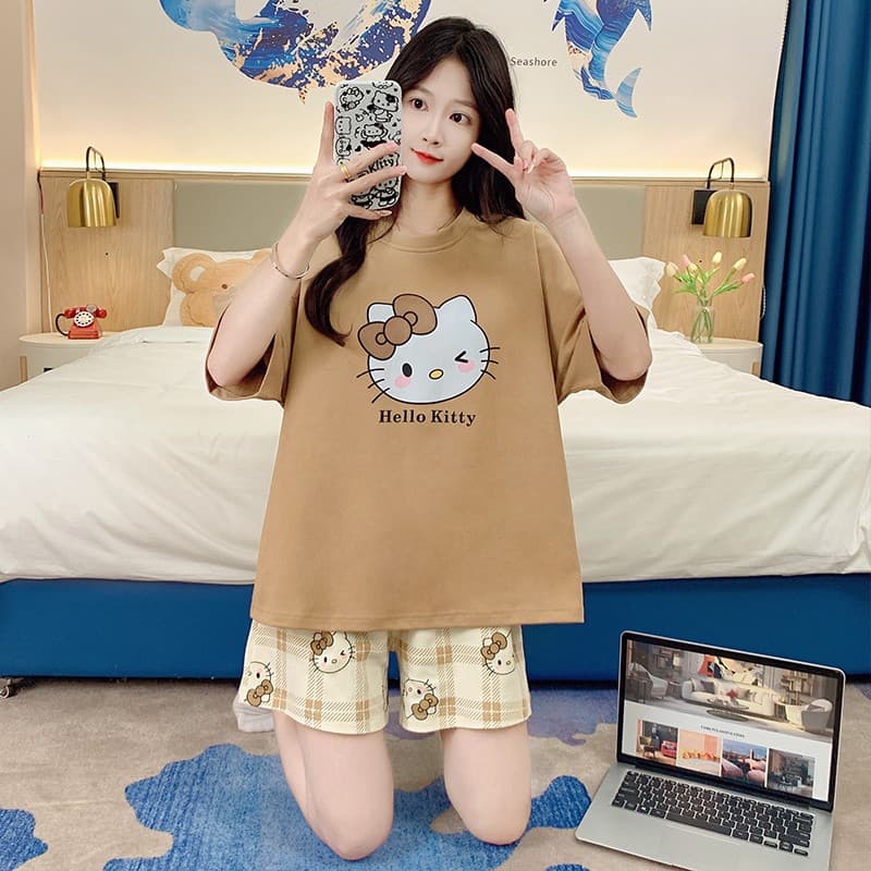 Пижама Sanrio Hello Kitty Khaki Women's Pajama Sets Санрио Хелло Китти Хаки Женские Пижамные Комплекты - изображение 5